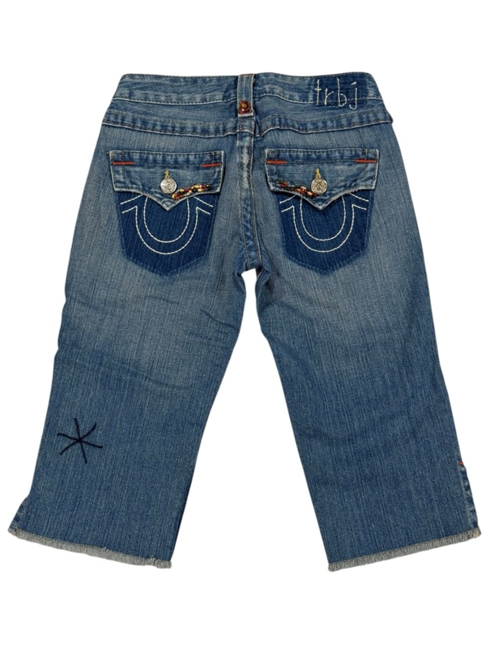 HTF: Y2K new True Religion ❉ Joey Vintage Beaded Cropped Jeans ❉ Saddle Back 25 - Picture 3 of 16